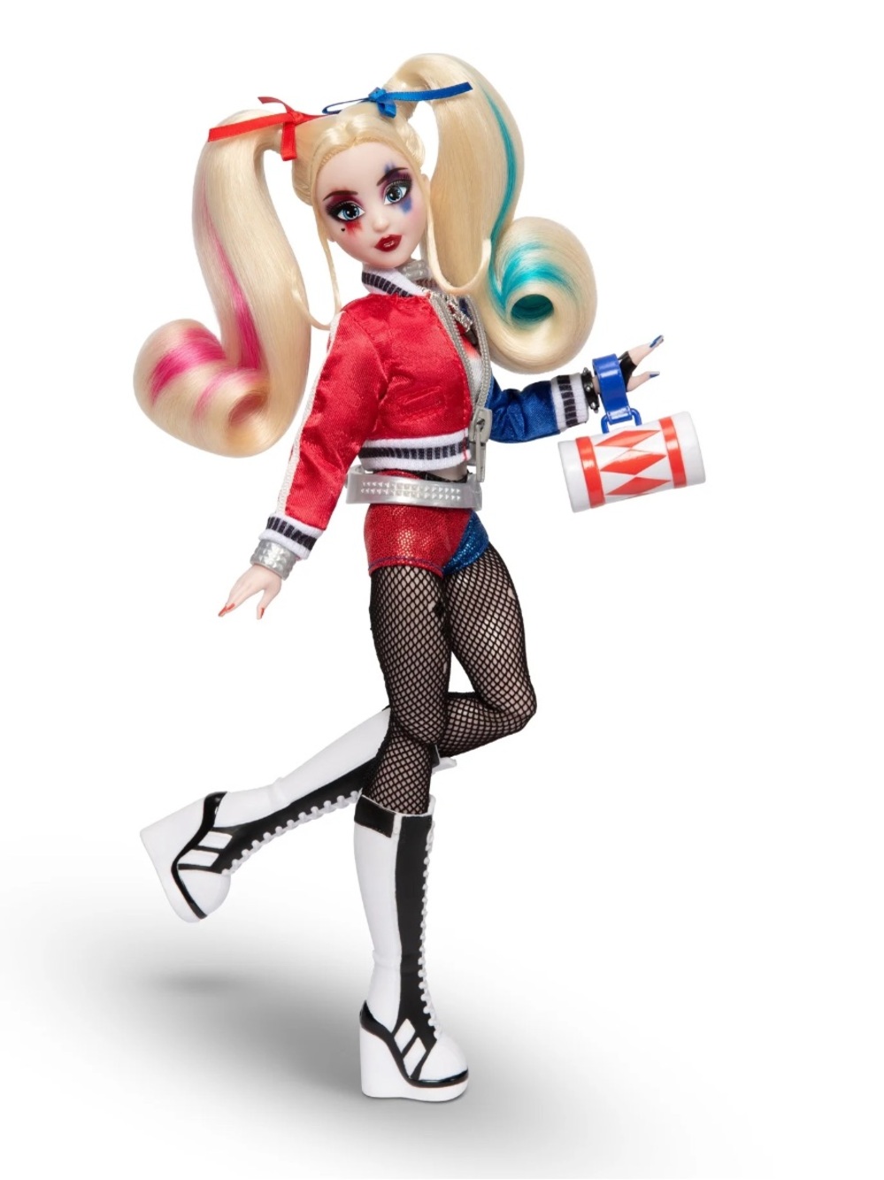 Harley Quinn Doll with Blonde Pigtails and Red & Blue Outfit